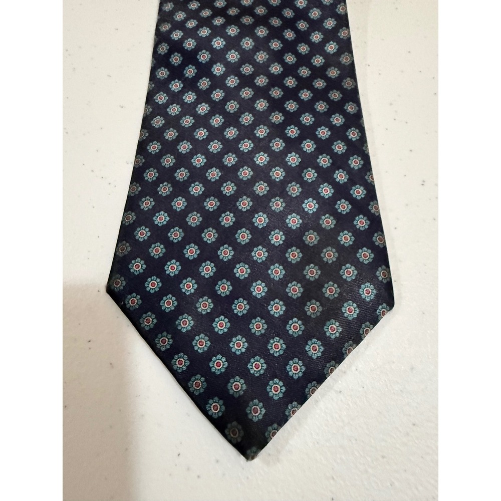 Ketch Vintage Navy Blue Floral Medallion Geometric Polyester Necktie Tie